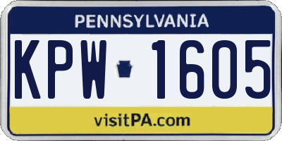 PA license plate KPW1605