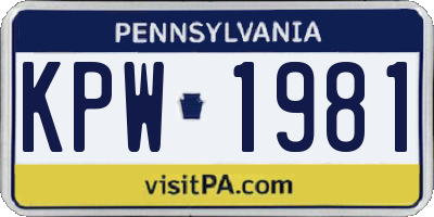 PA license plate KPW1981