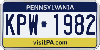 PA license plate KPW1982