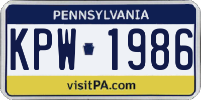 PA license plate KPW1986