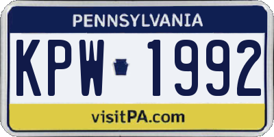 PA license plate KPW1992