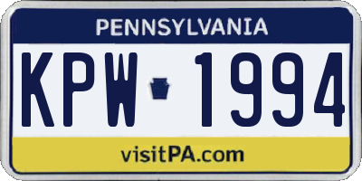 PA license plate KPW1994