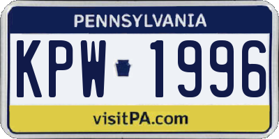 PA license plate KPW1996