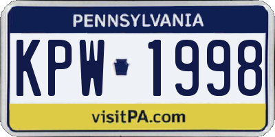 PA license plate KPW1998