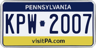 PA license plate KPW2007