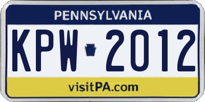 PA license plate KPW2012