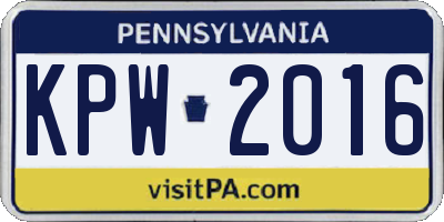 PA license plate KPW2016