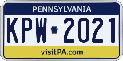 PA license plate KPW2021