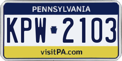 PA license plate KPW2103
