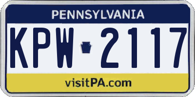 PA license plate KPW2117