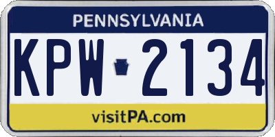 PA license plate KPW2134