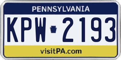 PA license plate KPW2193