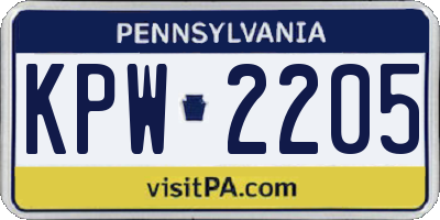 PA license plate KPW2205
