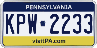 PA license plate KPW2233