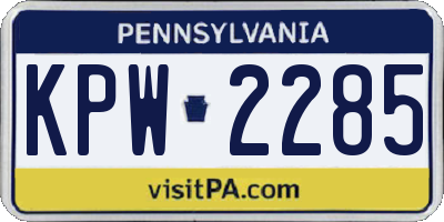 PA license plate KPW2285
