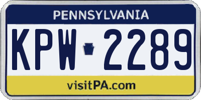 PA license plate KPW2289