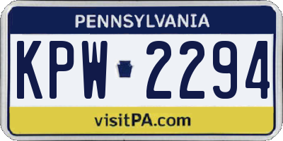PA license plate KPW2294