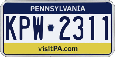 PA license plate KPW2311
