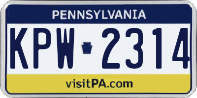 PA license plate KPW2314