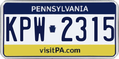 PA license plate KPW2315