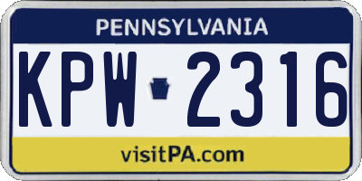 PA license plate KPW2316