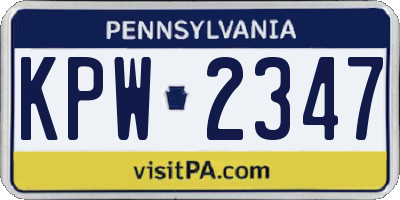 PA license plate KPW2347