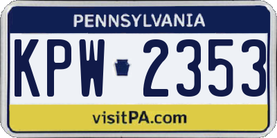 PA license plate KPW2353