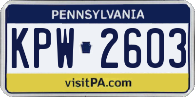 PA license plate KPW2603