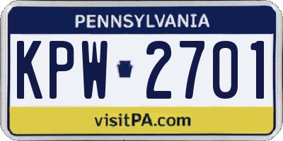 PA license plate KPW2701