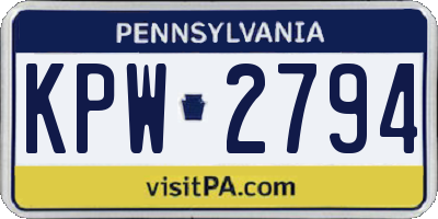 PA license plate KPW2794
