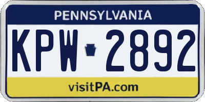 PA license plate KPW2892