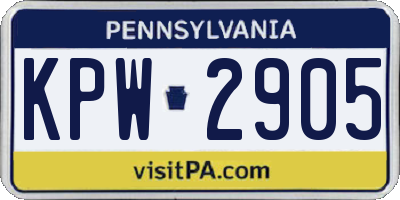 PA license plate KPW2905