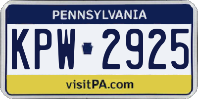 PA license plate KPW2925