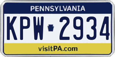 PA license plate KPW2934