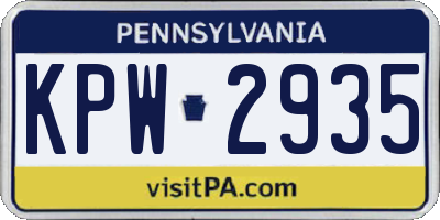 PA license plate KPW2935