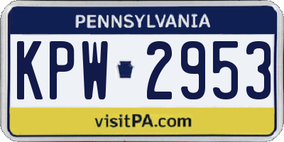 PA license plate KPW2953