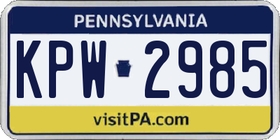 PA license plate KPW2985