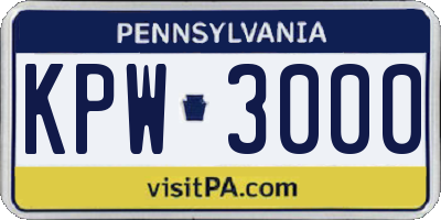 PA license plate KPW3000