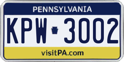PA license plate KPW3002