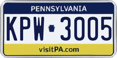 PA license plate KPW3005