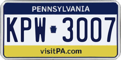 PA license plate KPW3007