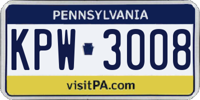 PA license plate KPW3008