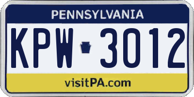 PA license plate KPW3012