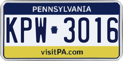 PA license plate KPW3016