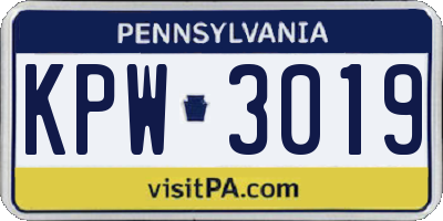 PA license plate KPW3019