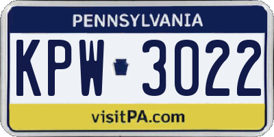 PA license plate KPW3022