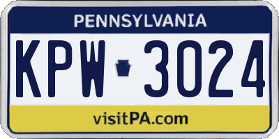 PA license plate KPW3024