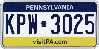 PA license plate KPW3025