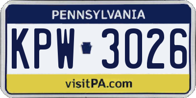 PA license plate KPW3026