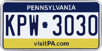 PA license plate KPW3030